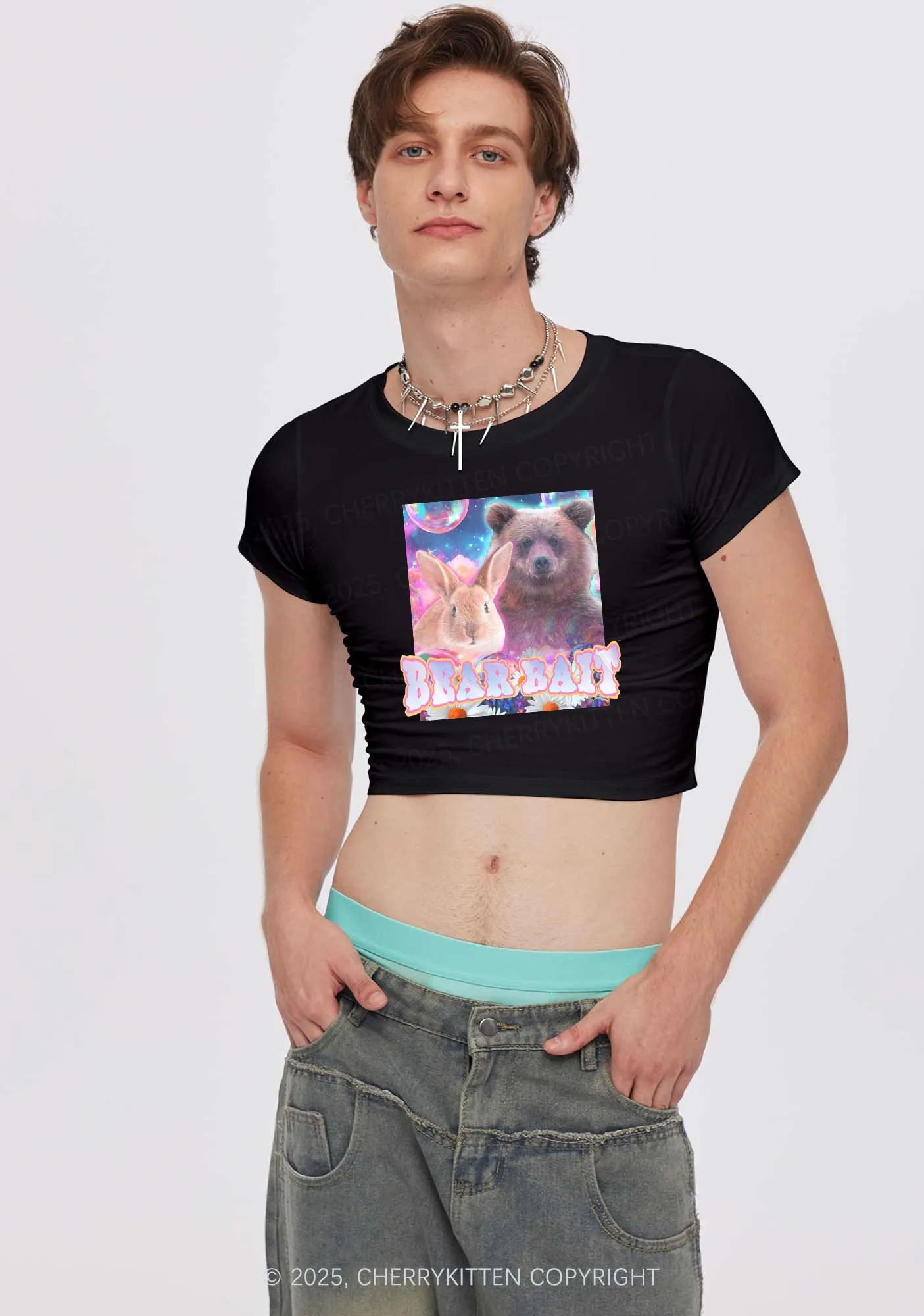 Bear Bait Pride Y2K Baby Tee Cherrykitten