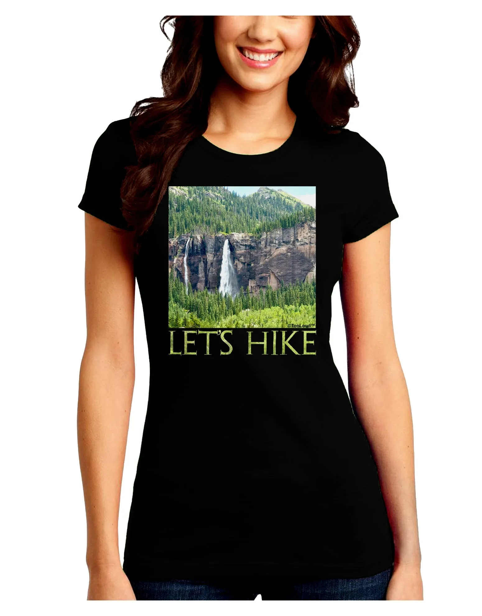 Beautiful Cliffs - Lets Hike Juniors Crew Dark T-Shirt