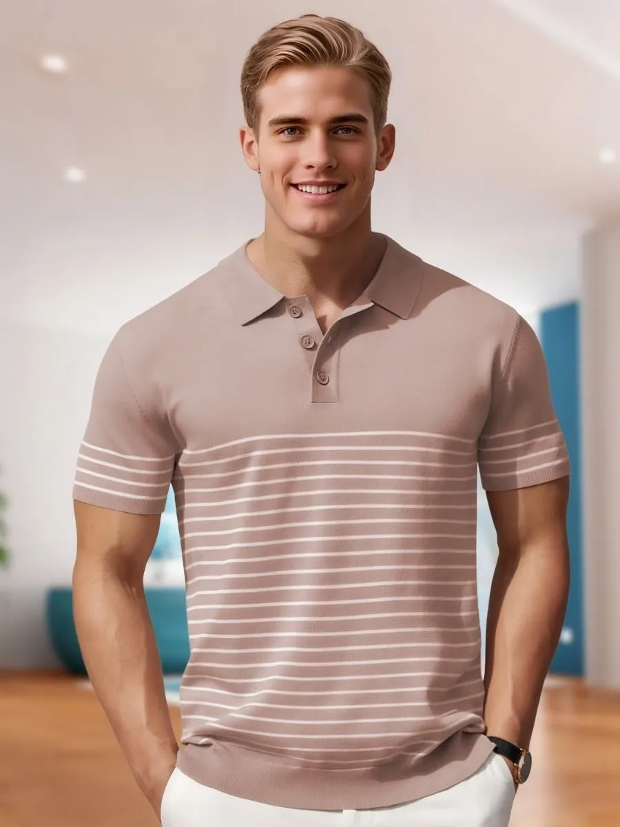 Classic Contrast Striped Knit Polo