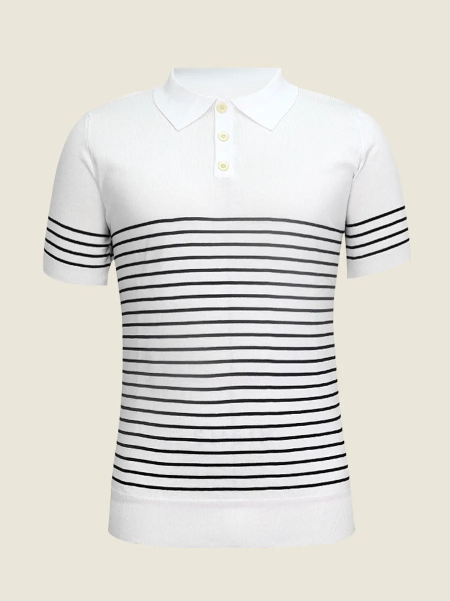 Classic Contrast Striped Knit Polo