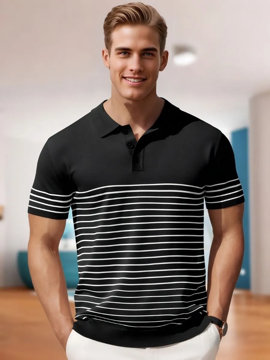Classic Contrast Striped Knit Polo