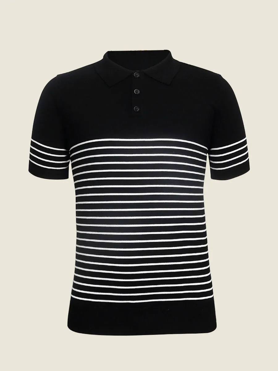 Classic Contrast Striped Knit Polo