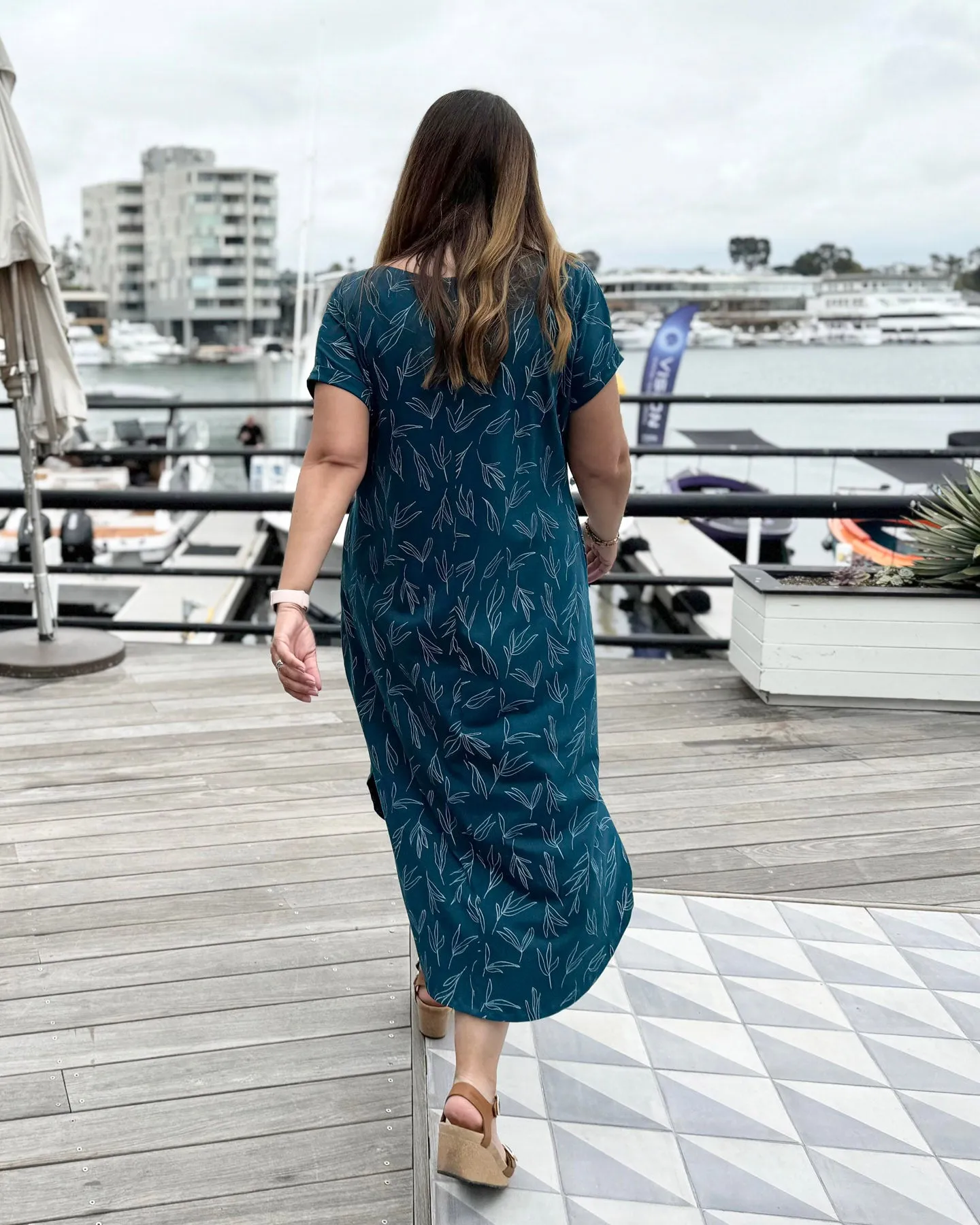 CYPRESS printed dress in Tidal Teal/White