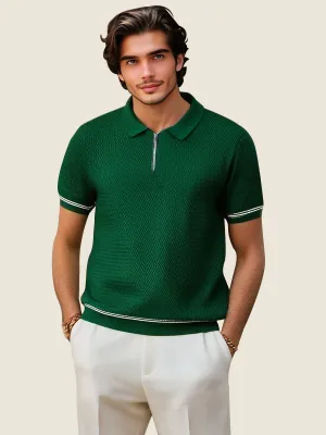 Half-Zip Collar Textured Casual Polo