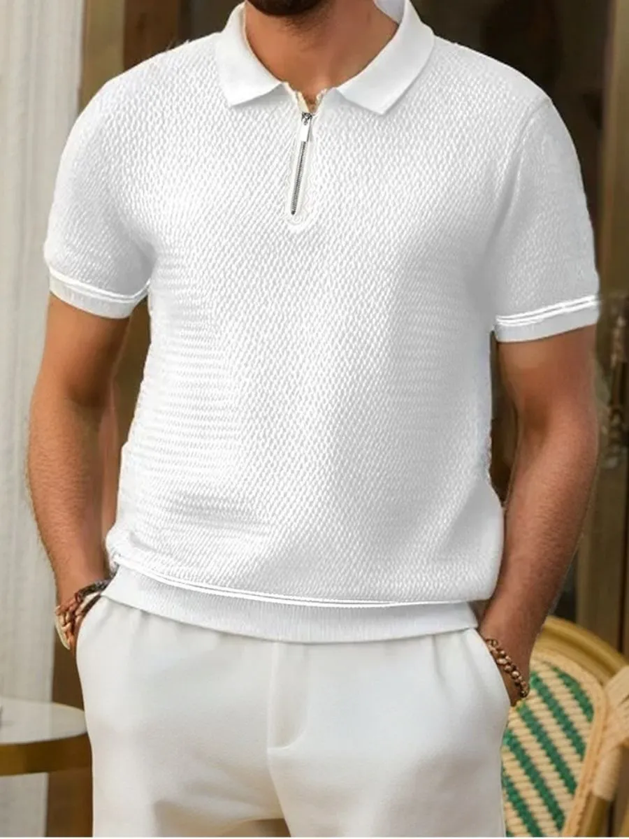 Half-Zip Collar Textured Casual Polo