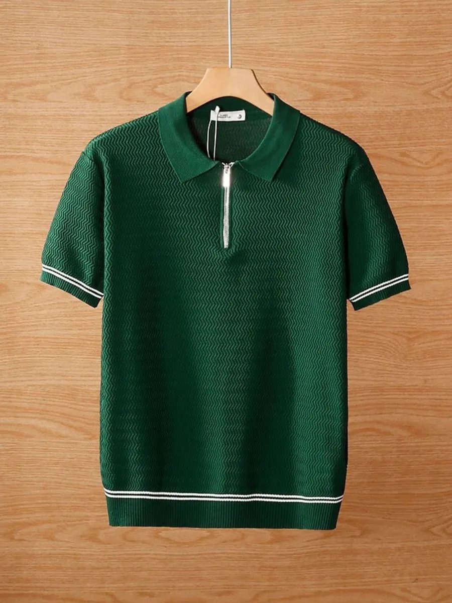 Half-Zip Collar Textured Casual Polo
