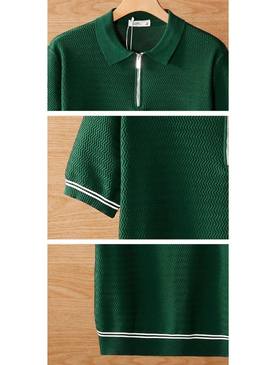 Half-Zip Collar Textured Casual Polo