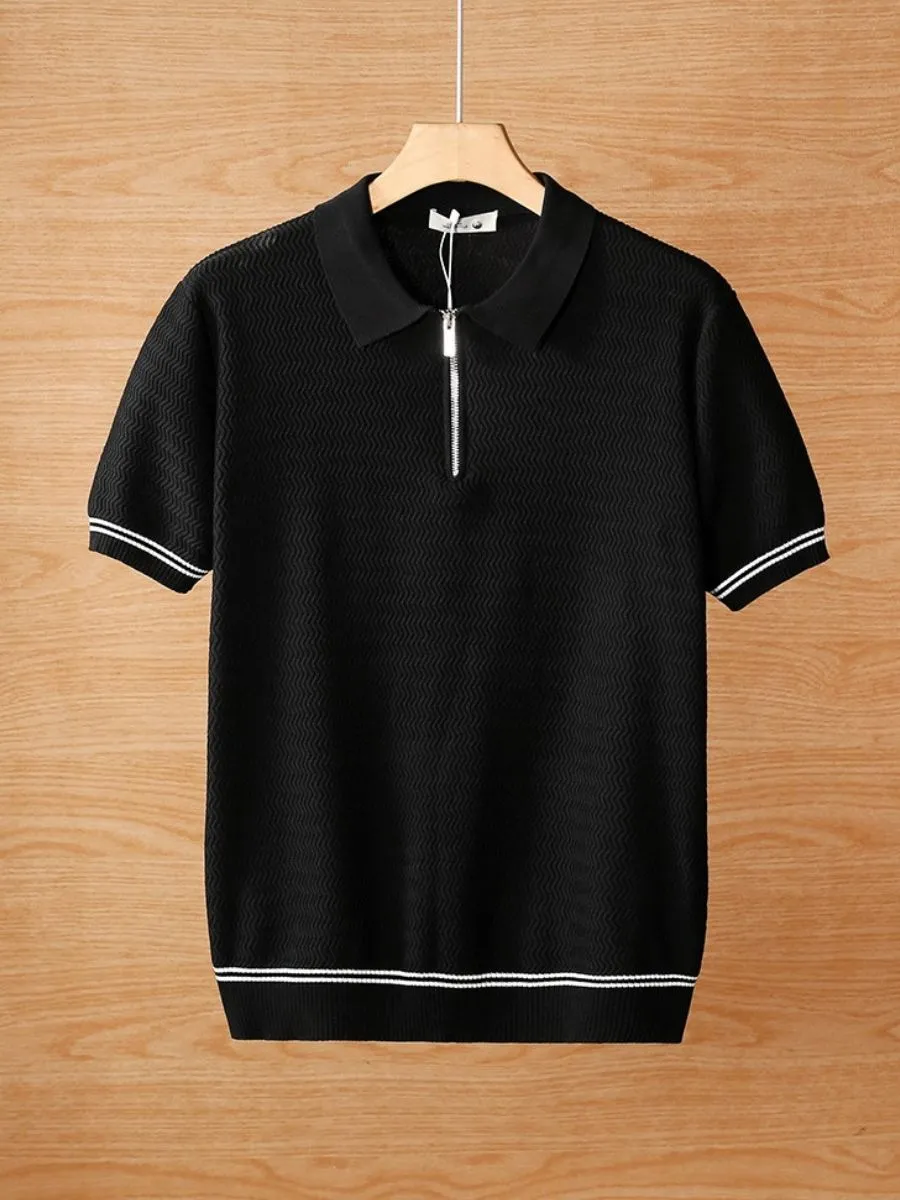 Half-Zip Collar Textured Casual Polo