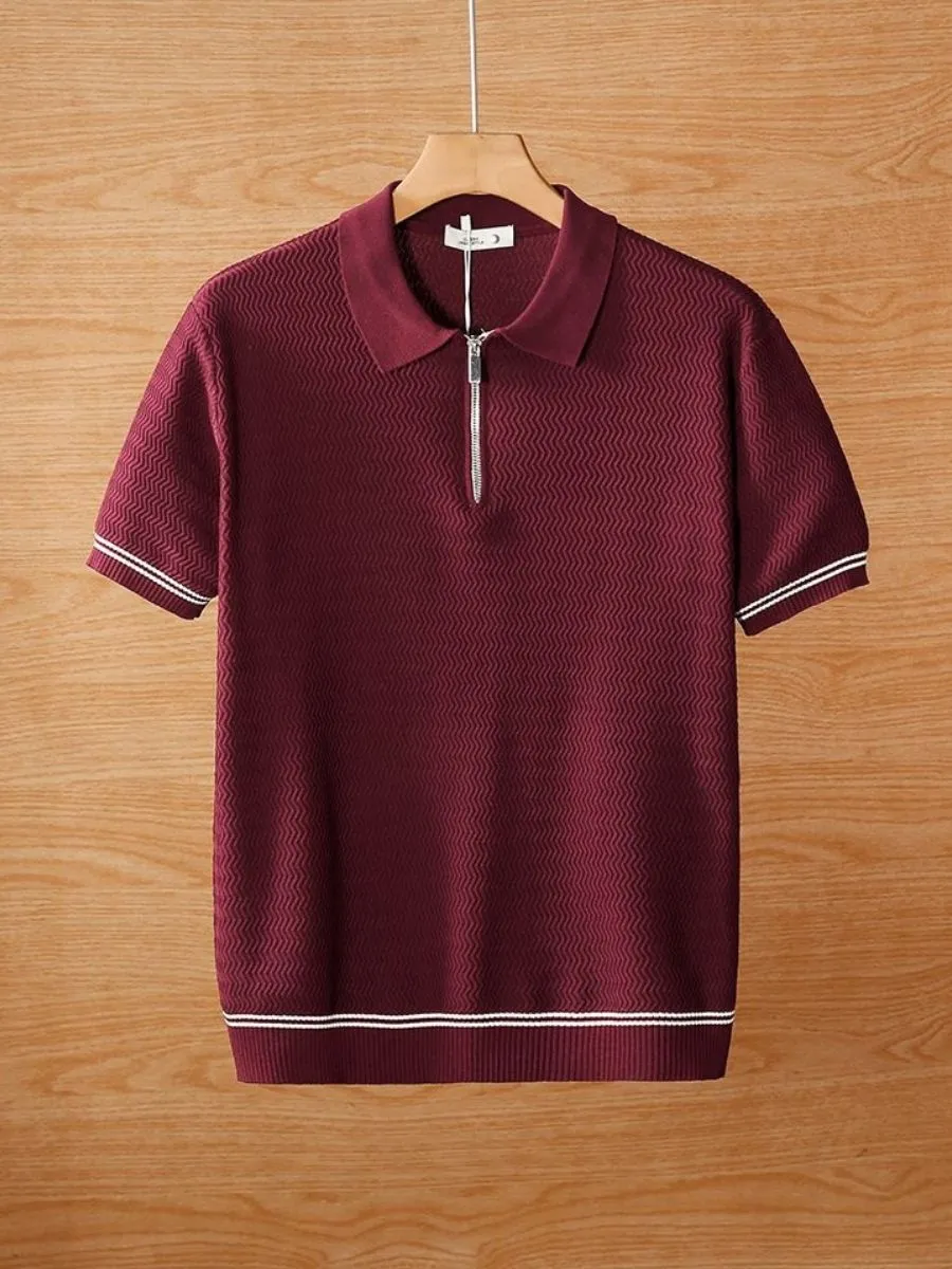 Half-Zip Collar Textured Casual Polo