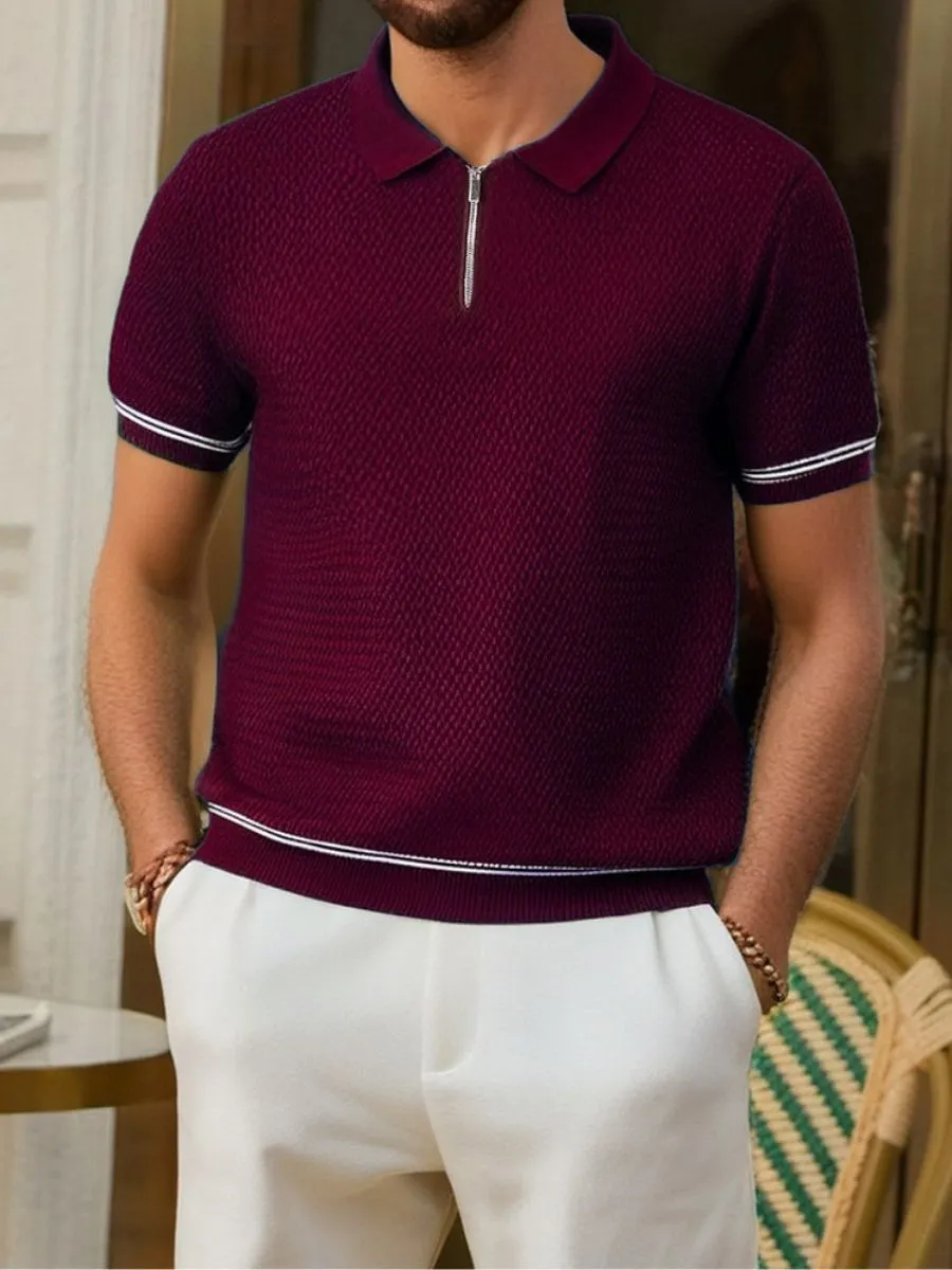 Half-Zip Collar Textured Casual Polo