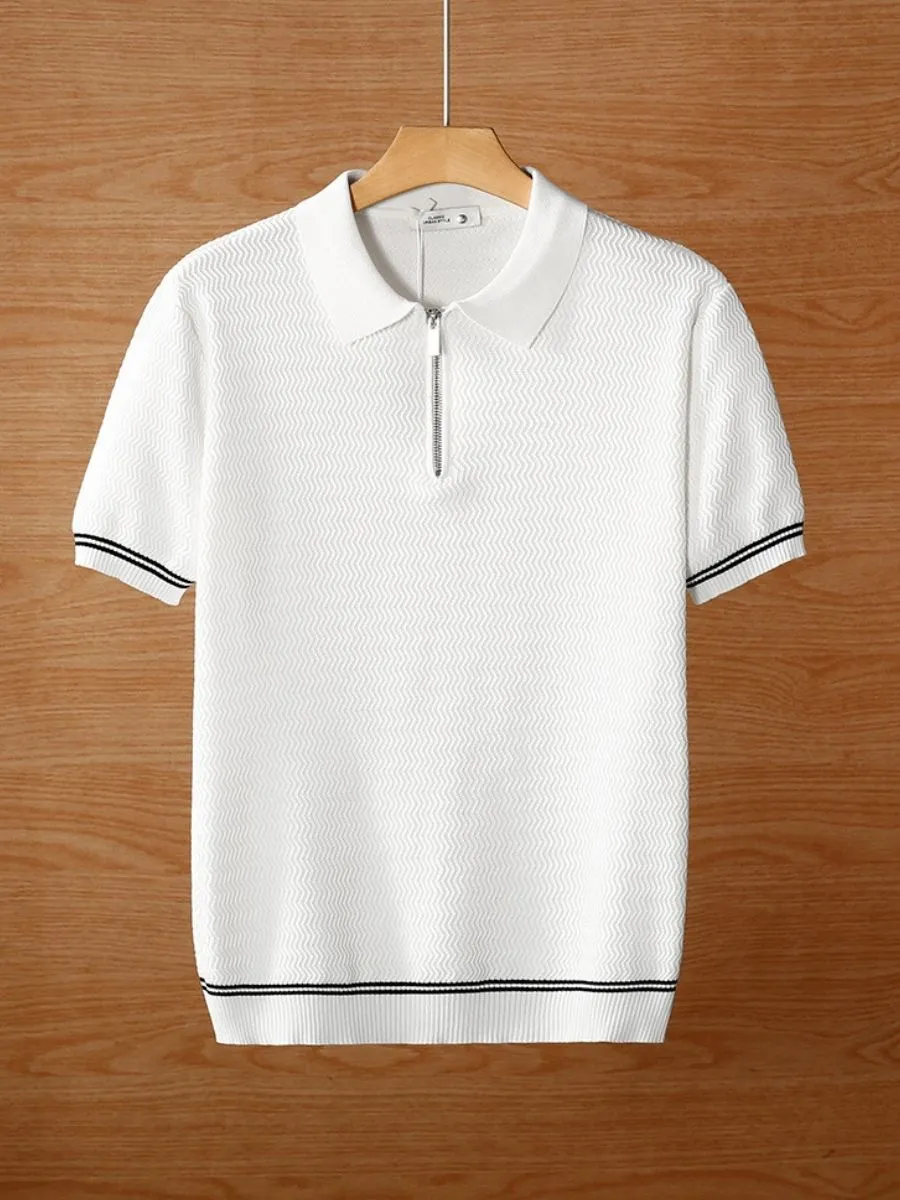 Half-Zip Collar Textured Casual Polo