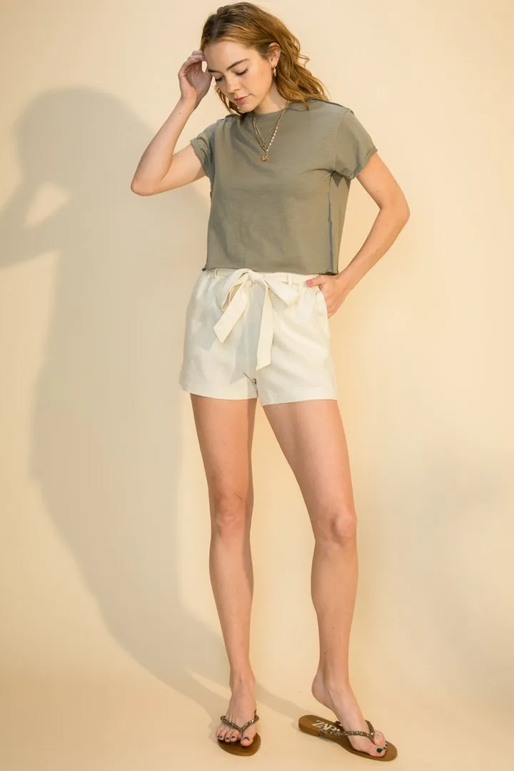 Hyfve High Waisted Paper Bag Shorts In Black, Bone Or Teal