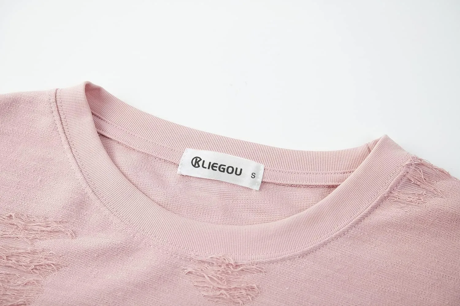 KLIEGOU Mens Hipster Crewneck T-Shirt Round Hemline Hole Tees