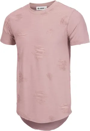 KLIEGOU Mens Hipster Crewneck T-Shirt Round Hemline Hole Tees