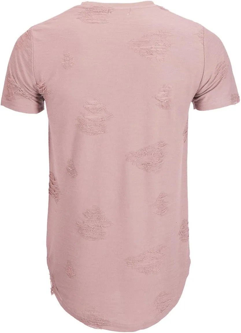 KLIEGOU Mens Hipster Crewneck T-Shirt Round Hemline Hole Tees