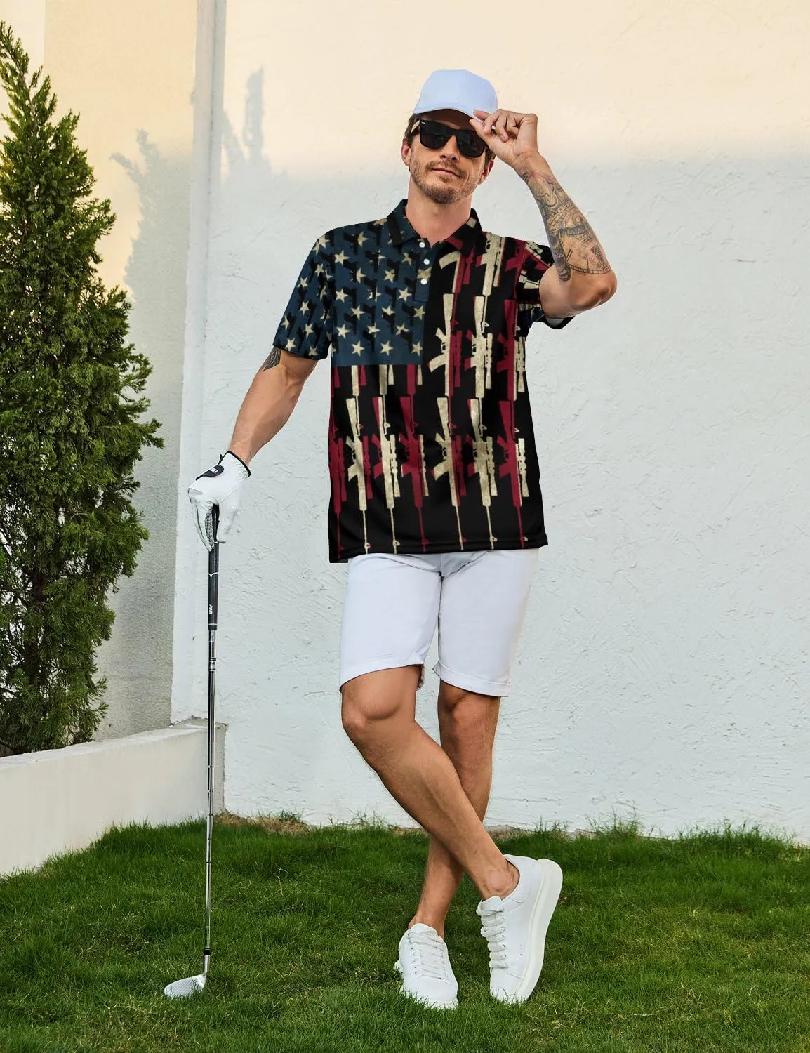 Men's Funny Golf Polo Shirts Short Sleeve Performance Golf Shirts Hawaiian Golf Polos for Summer