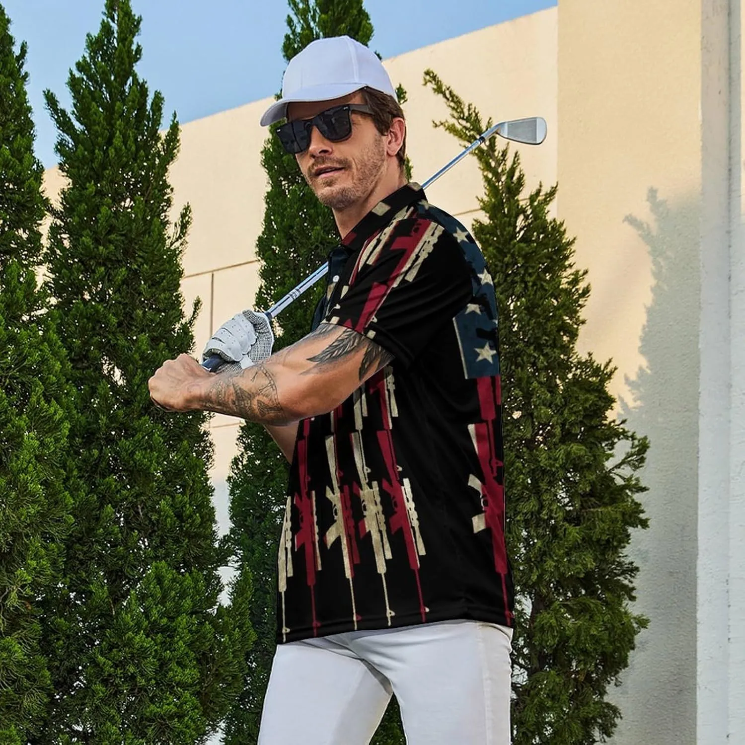 Men's Funny Golf Polo Shirts Short Sleeve Performance Golf Shirts Hawaiian Golf Polos for Summer