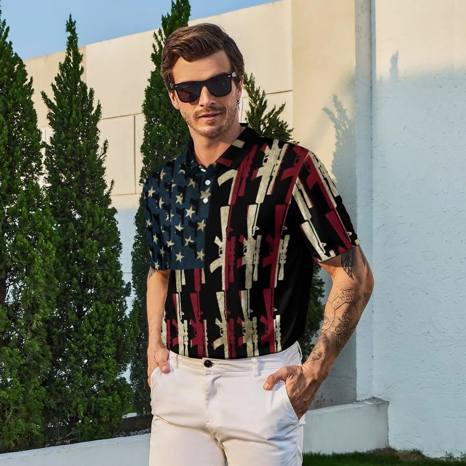 Men's Funny Golf Polo Shirts Short Sleeve Performance Golf Shirts Hawaiian Golf Polos for Summer