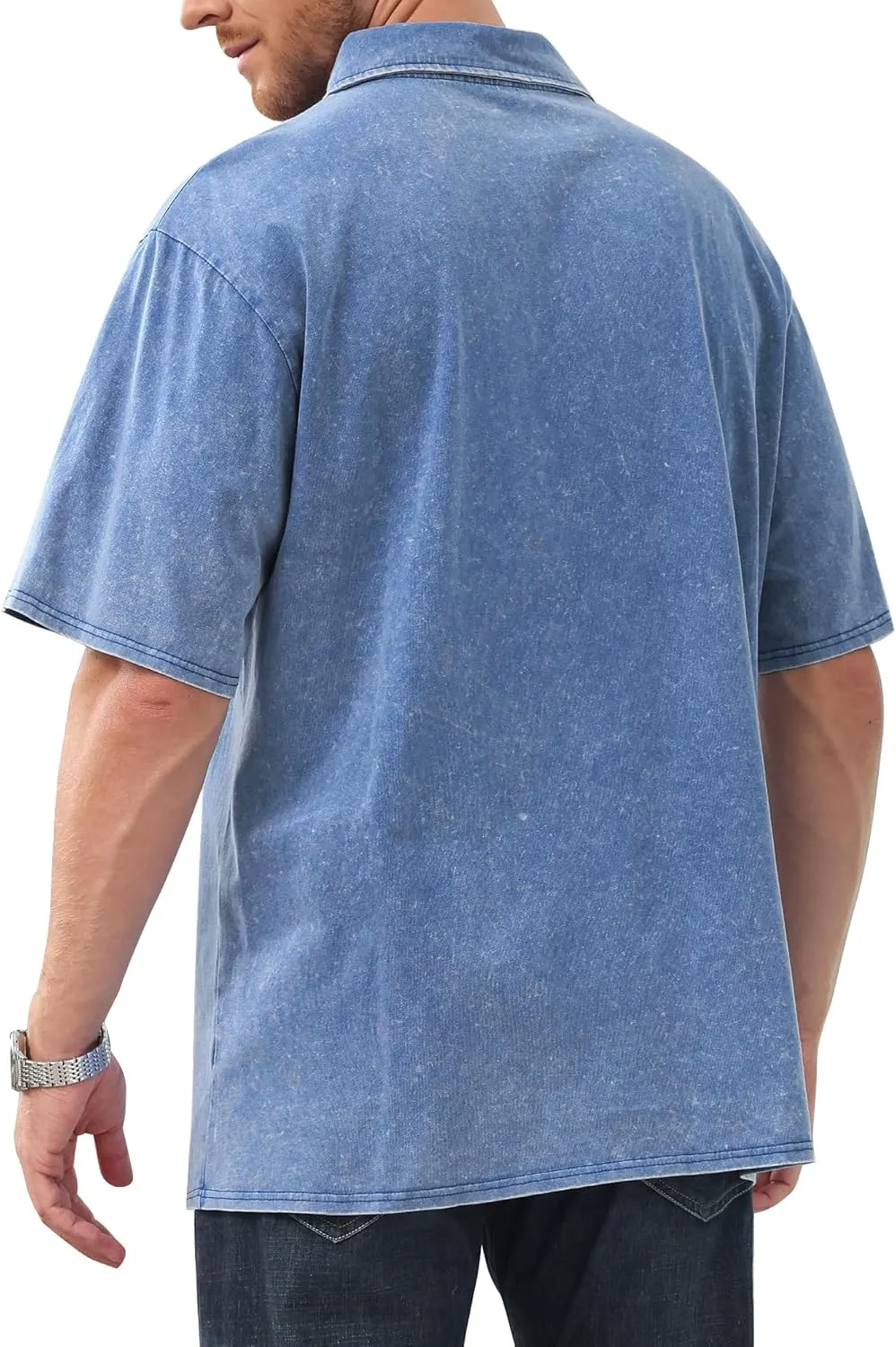 Men's Polo Shirts Short Sleeve Casual Summer Tee Tops Distressed Washed Button Cotton T-Shirt