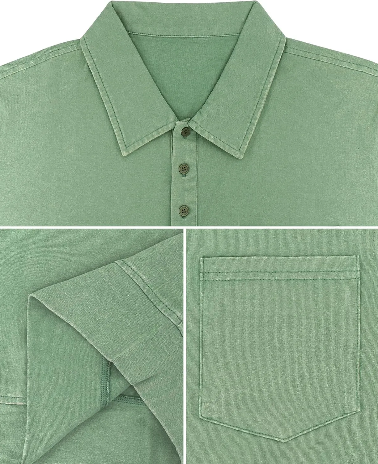 Men's Polo Shirts Short Sleeve Distressed Washed T-Shirt Button Casual Banded Bottom Tee Tops with Pocket