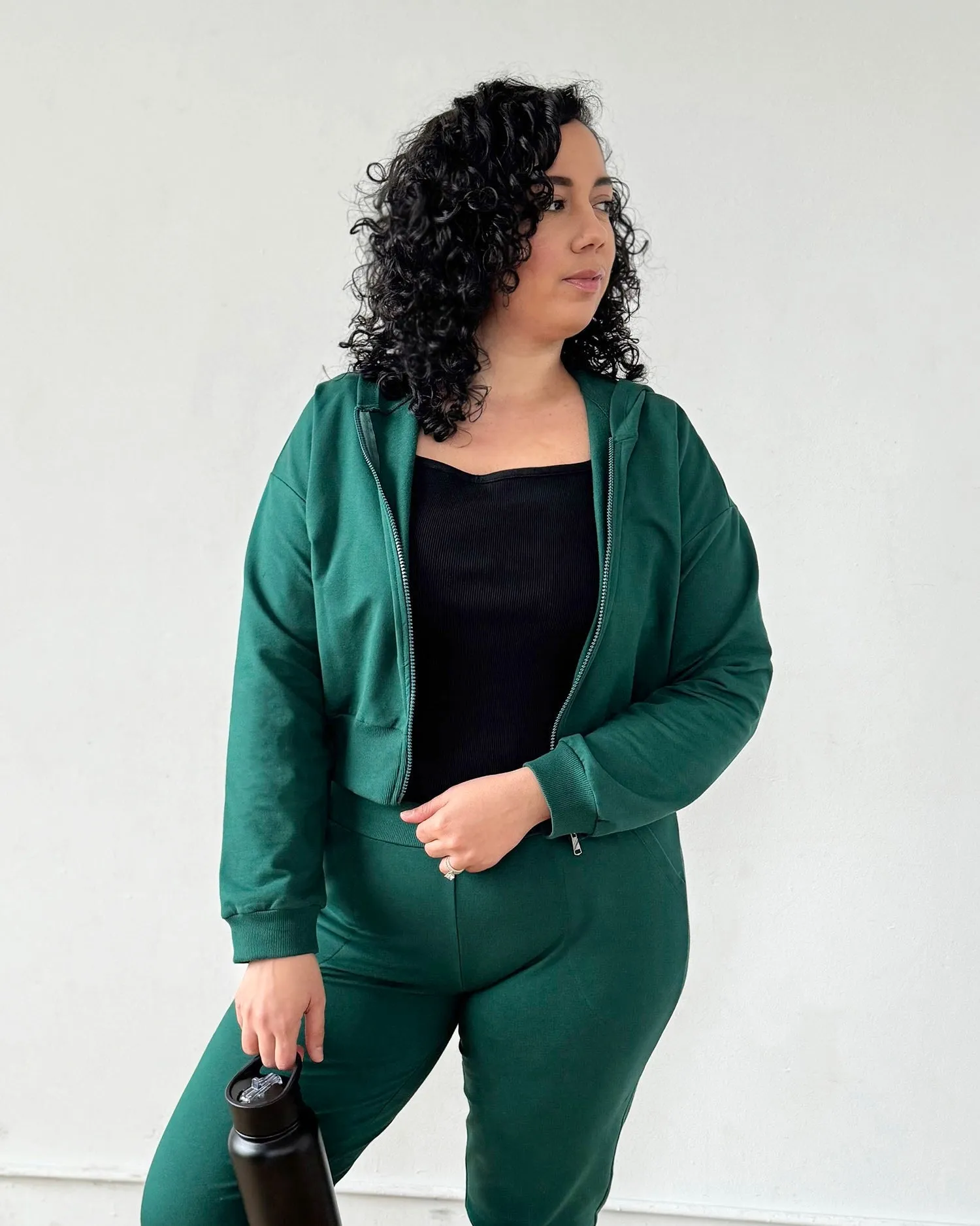 MICAELA cropped zip hoodie in Dark Green