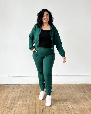 MICAELA cropped zip hoodie in Dark Green