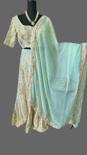 Pastel sequin embroriderrd crepe lehenga online usa weddings sequin  Soft silk Lehenga