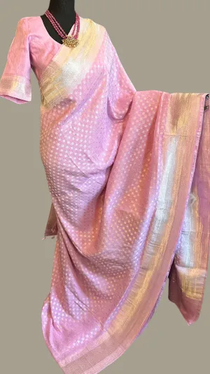 Pastels Pure beneras linen silver zari pastel pink saree embroidered linen saree online usa