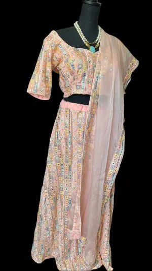 Peach  georgette lehenga online usa weddings sequin  Soft silk Lehenga