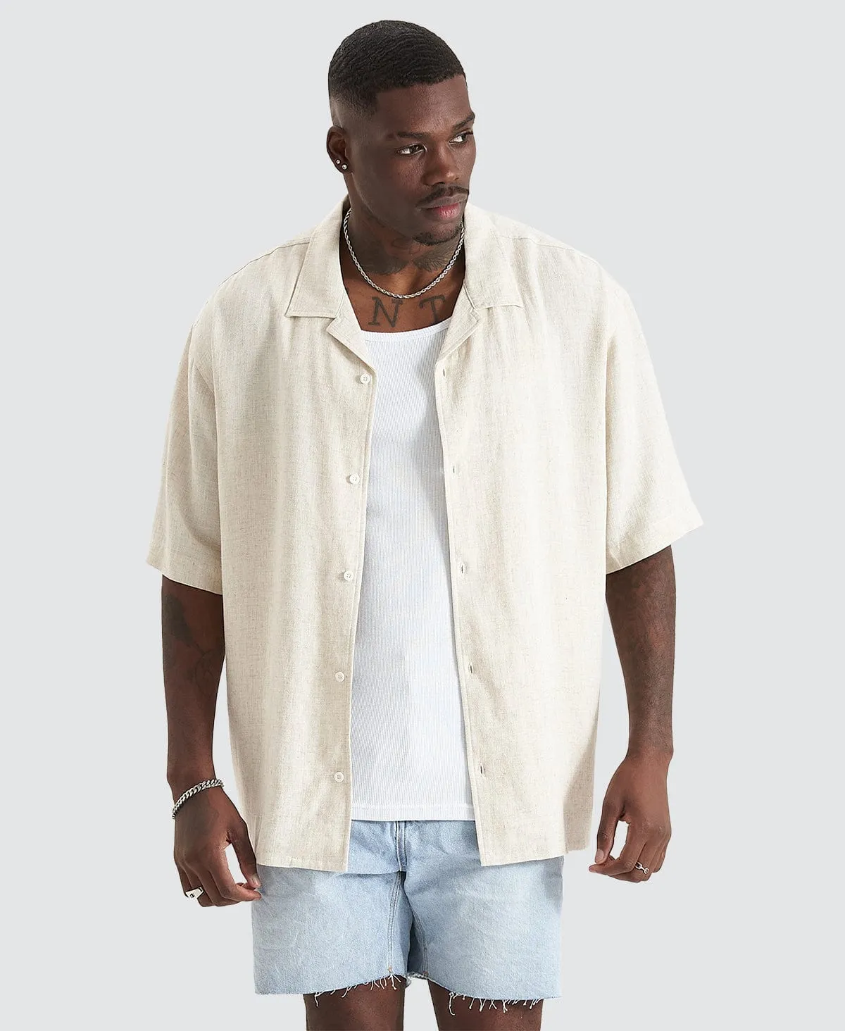 Positano Oversized Resort Shirt Pigment Oatmeal