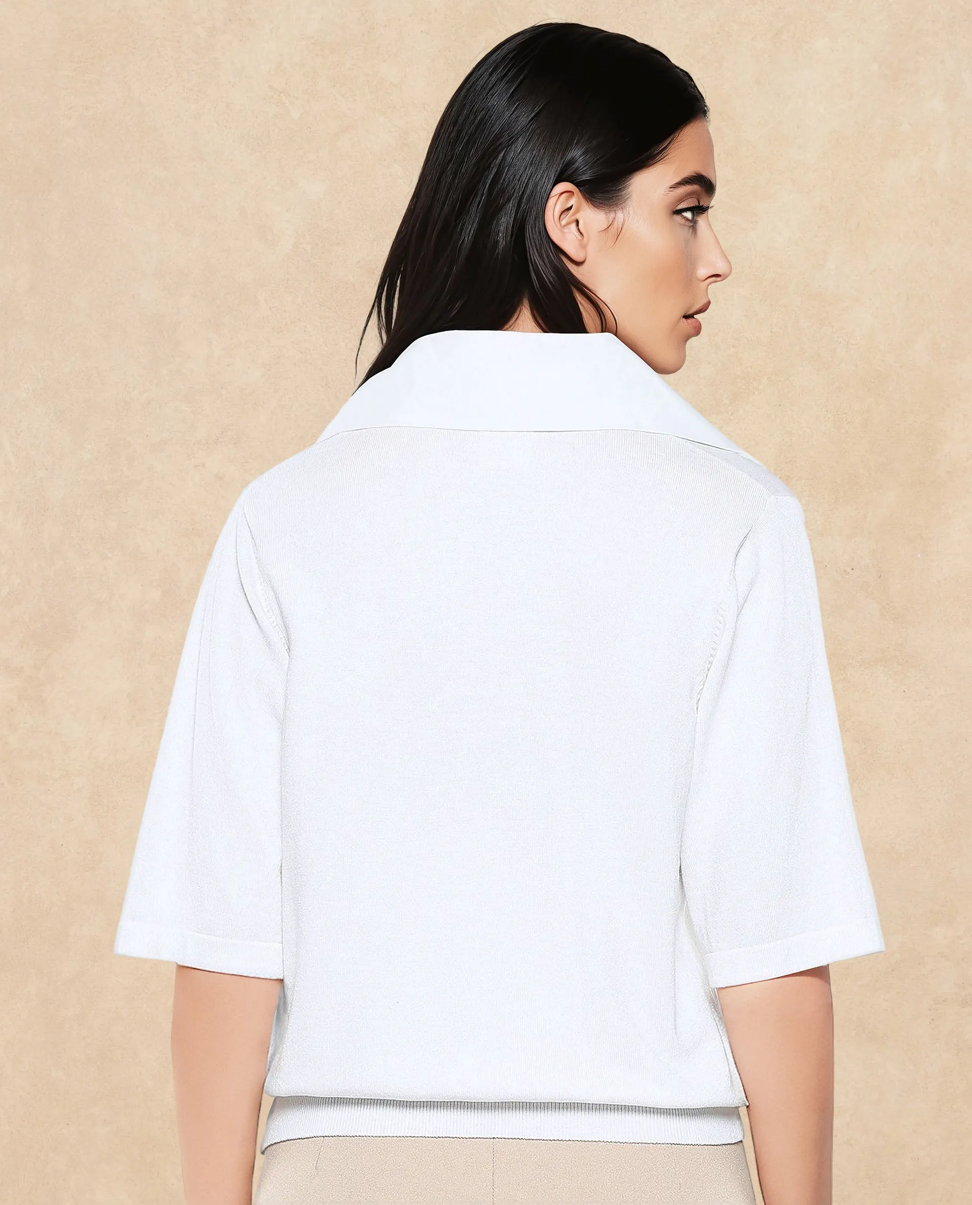 Rareism Women Bene White Relaxed Fit Plain Top