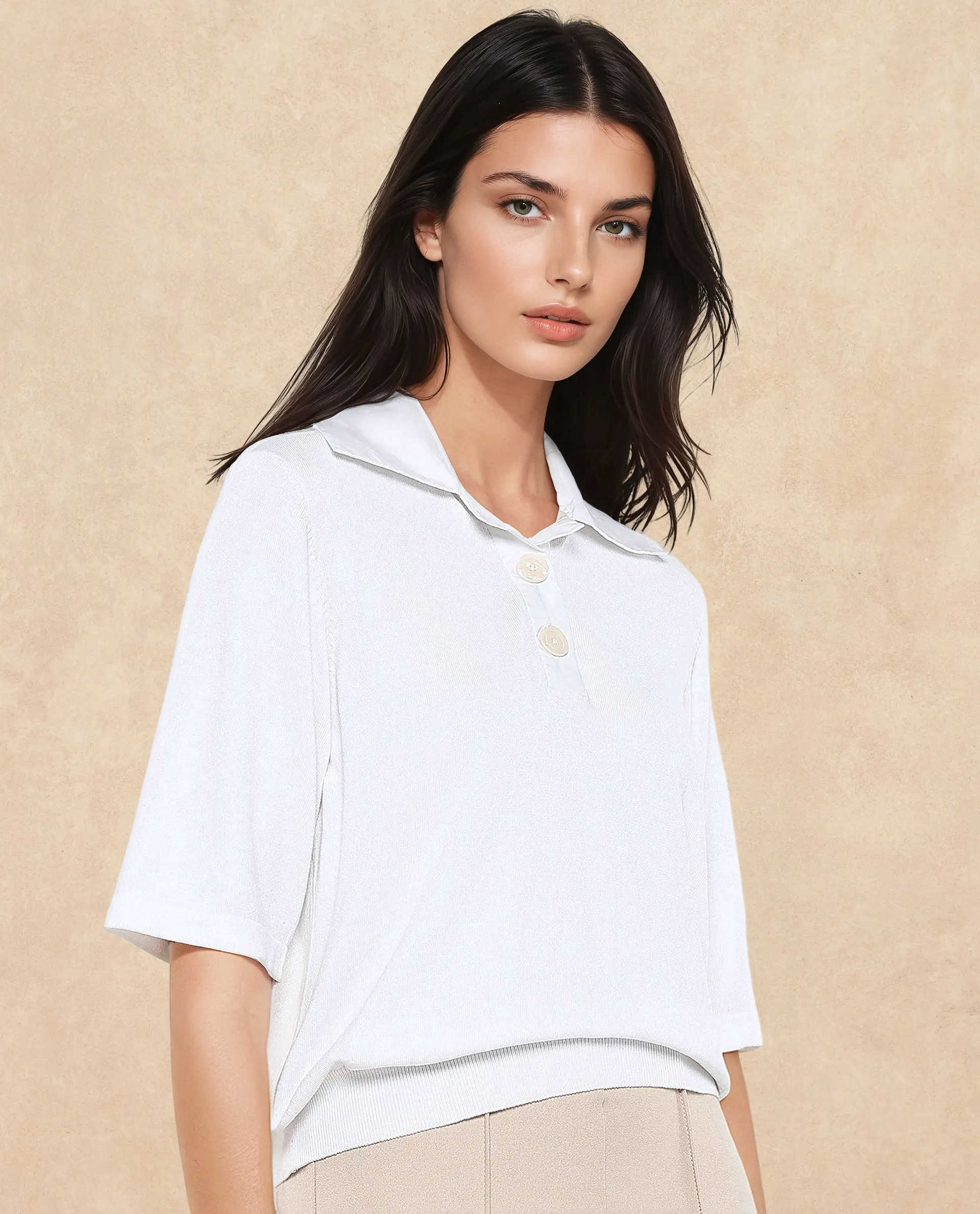 Rareism Women Bene White Relaxed Fit Plain Top