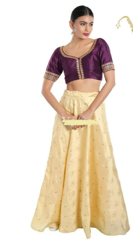 Readymade Mulbury Silk Padded Back Open Elbow Sleeves Wine Saree Blouse