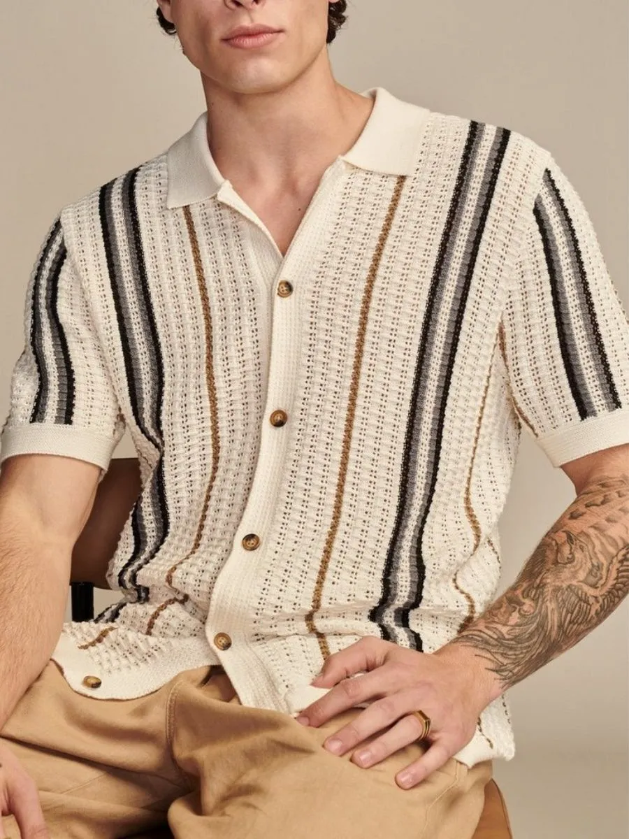 Striped Crochet Polo Shirt