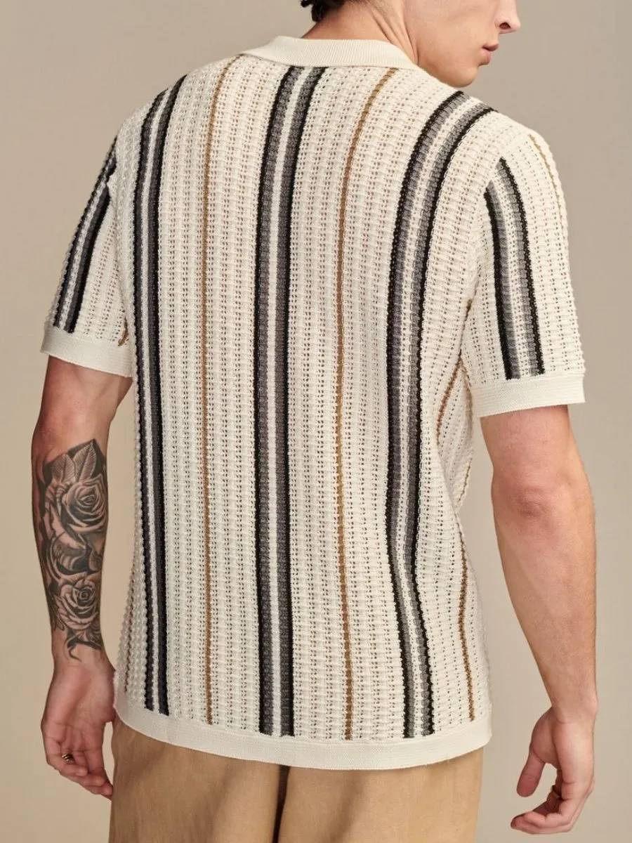 Striped Crochet Polo Shirt