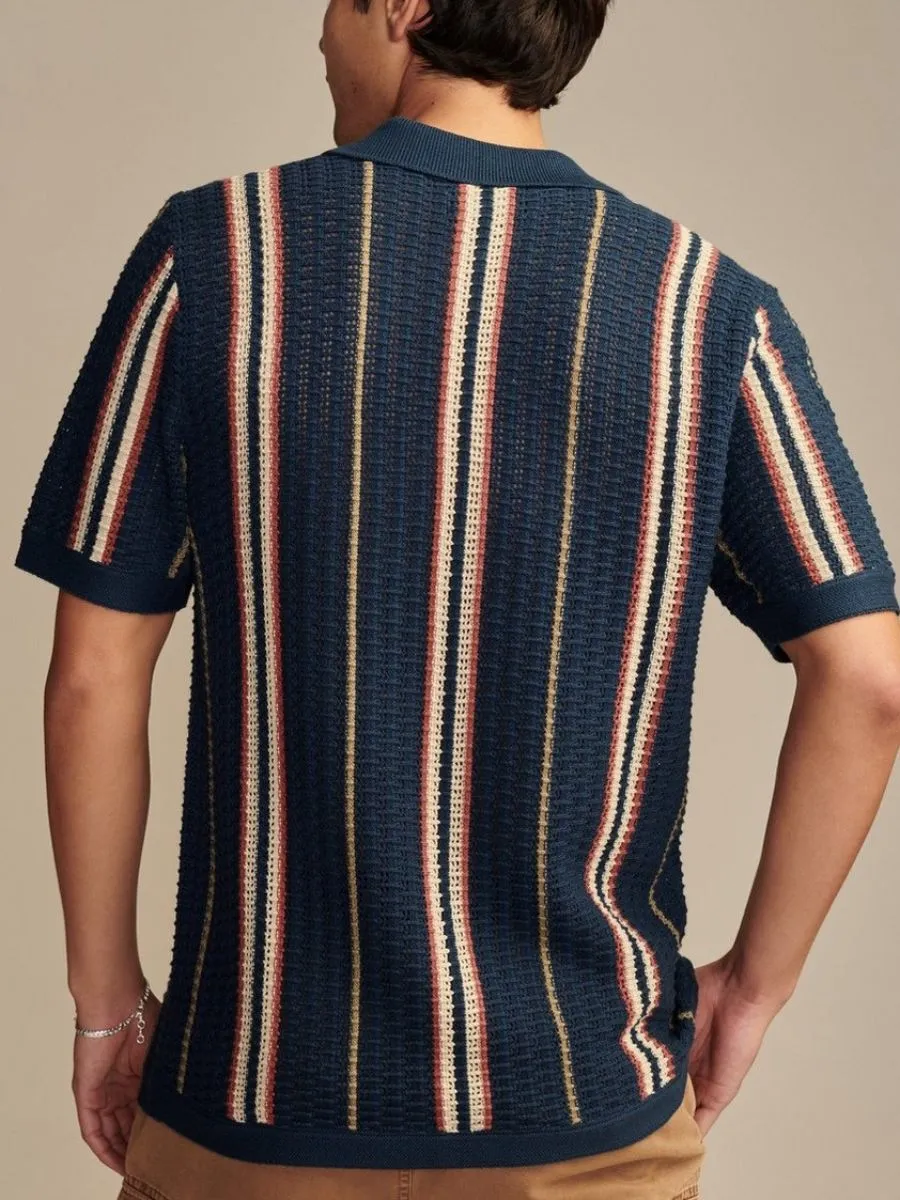 Striped Crochet Polo Shirt