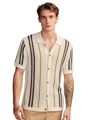 Striped Crochet Polo Shirt