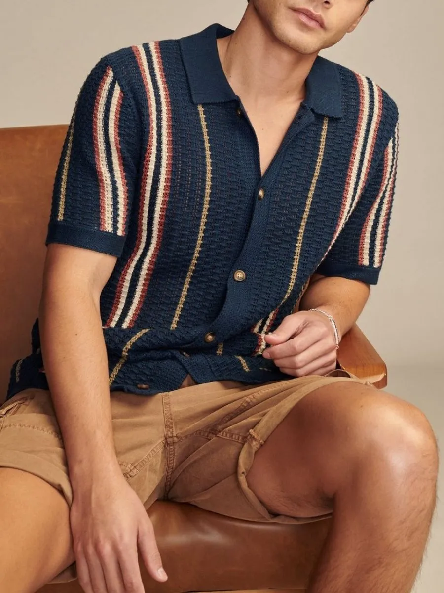 Striped Crochet Polo Shirt