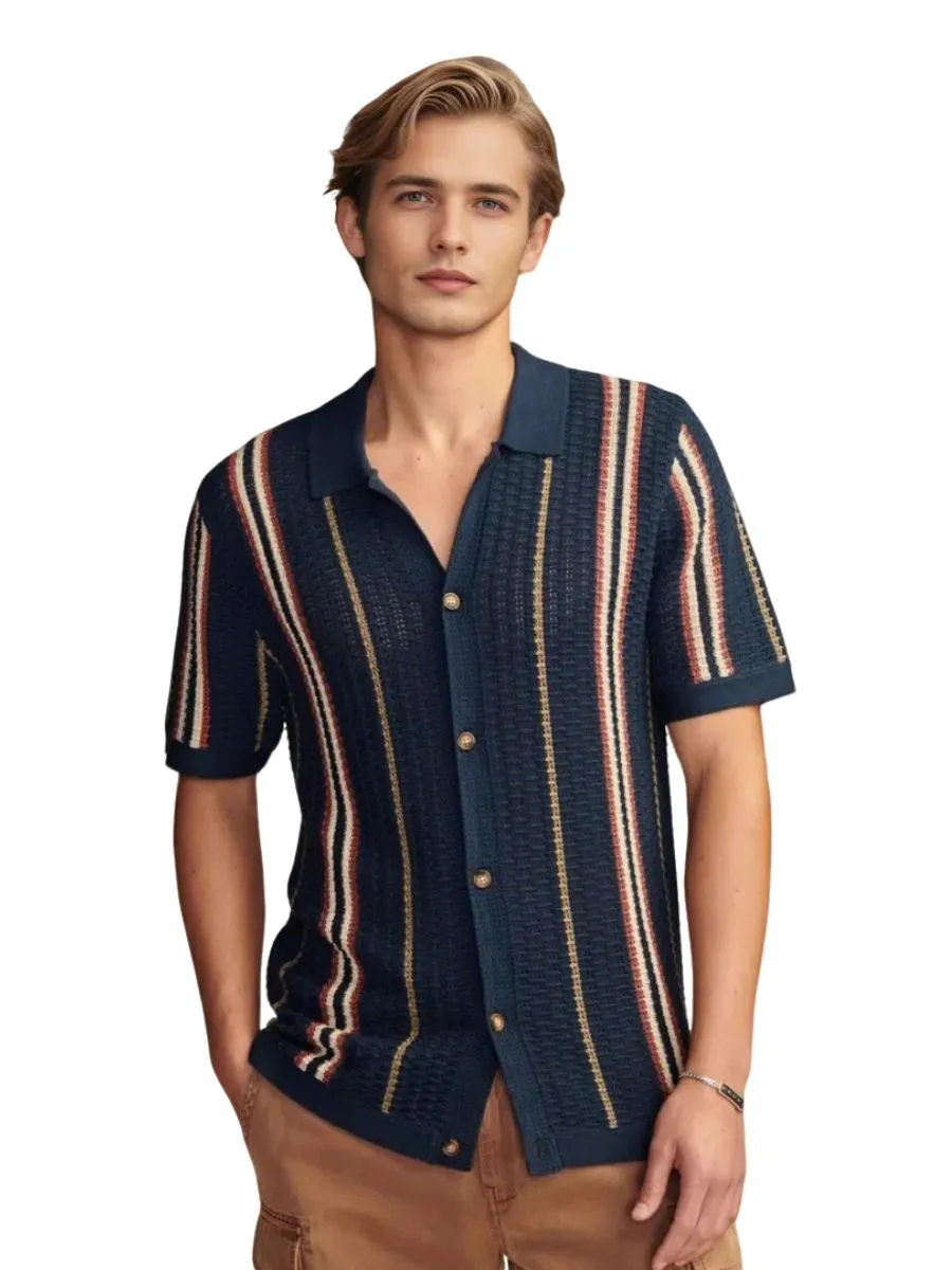 Striped Crochet Polo Shirt