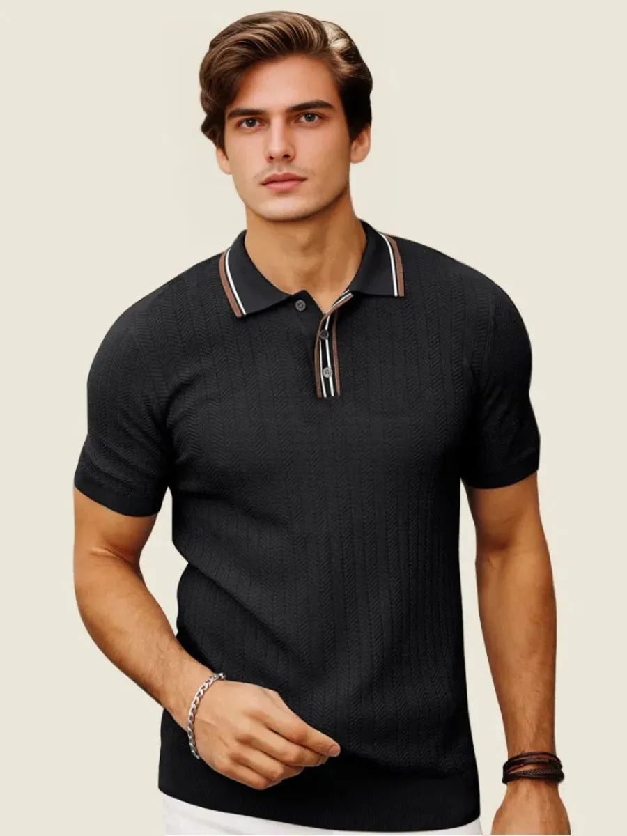 Textured Chevron Knit Polo
