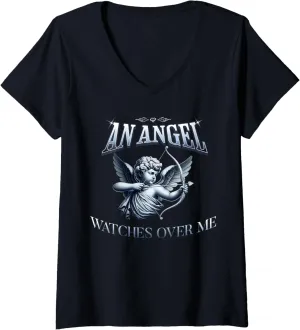 Womens An Angel Watches Over Me Dad Mom Women Men Kids V-Neck T-Shirt