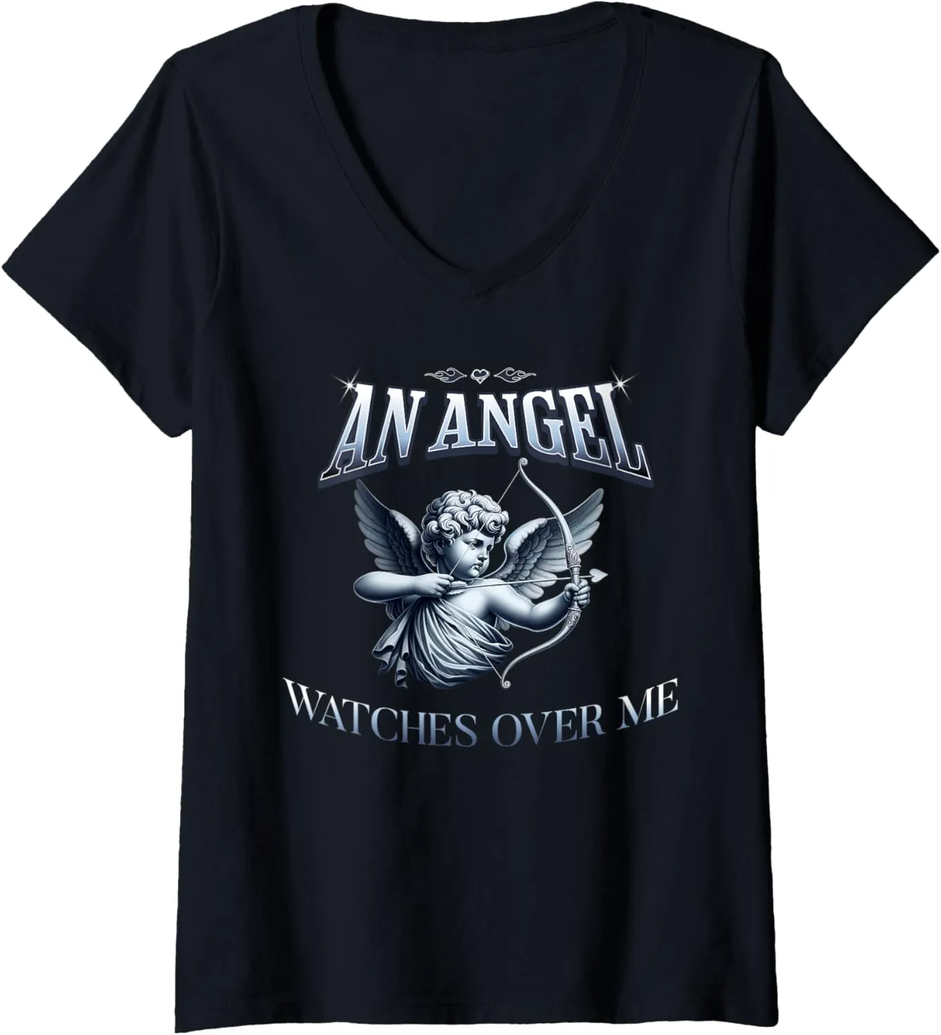 Womens An Angel Watches Over Me Dad Mom Women Men Kids V-Neck T-Shirt
