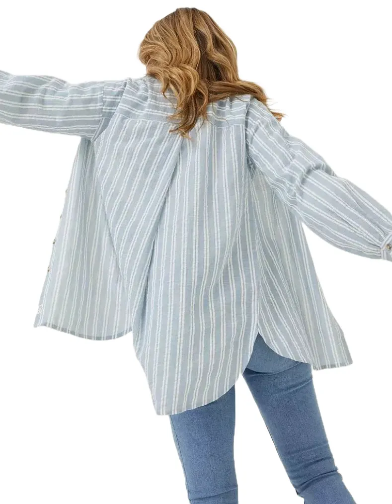 Women's Billie Stripe Longline Shirt in Blue Summer (IMPERFECT)
