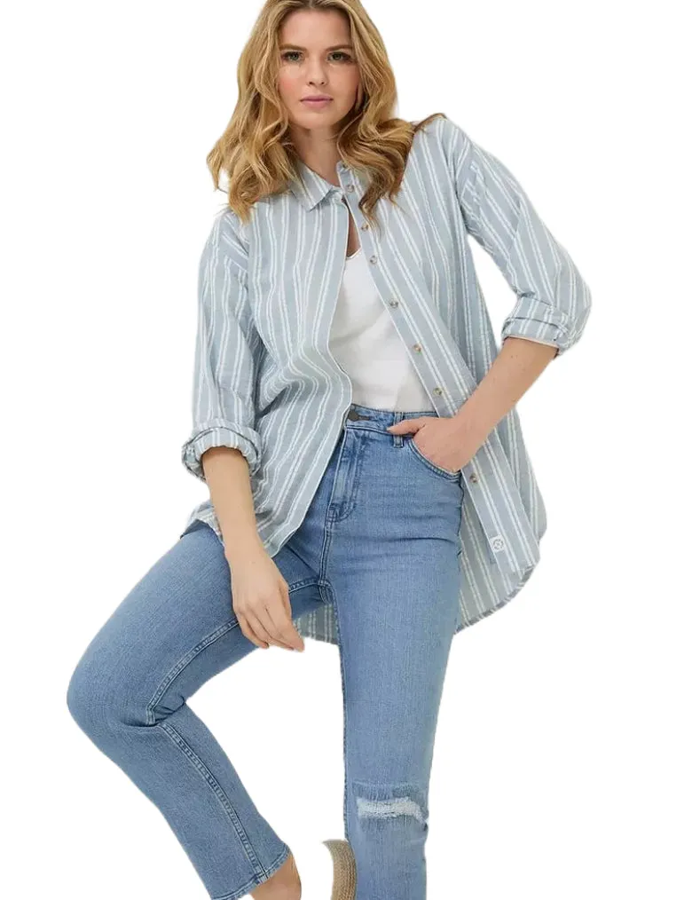 Women's Billie Stripe Longline Shirt in Blue Summer (IMPERFECT)