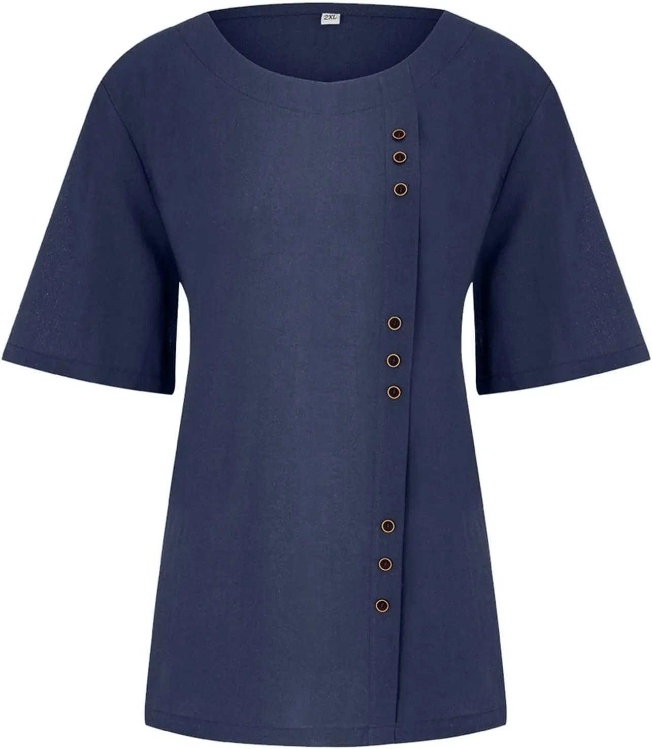 Womens Cotton Linen Button Down Shirt Short Sleeve Print Blouse Casual Crew Neck Tops Summer Flowy Tops for 2024