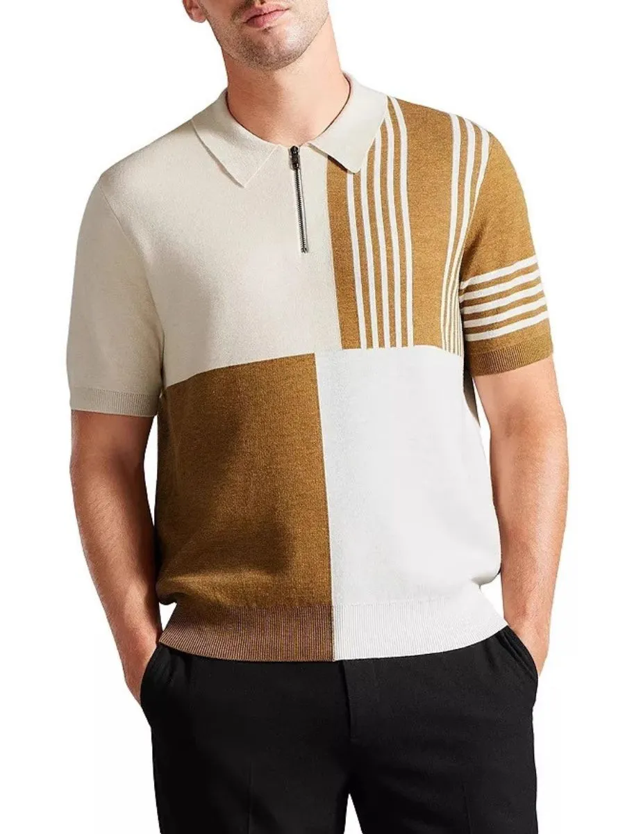 Zipper Collar Short Sleeve Knit Polo