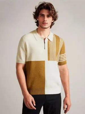 Zipper Collar Short Sleeve Knit Polo