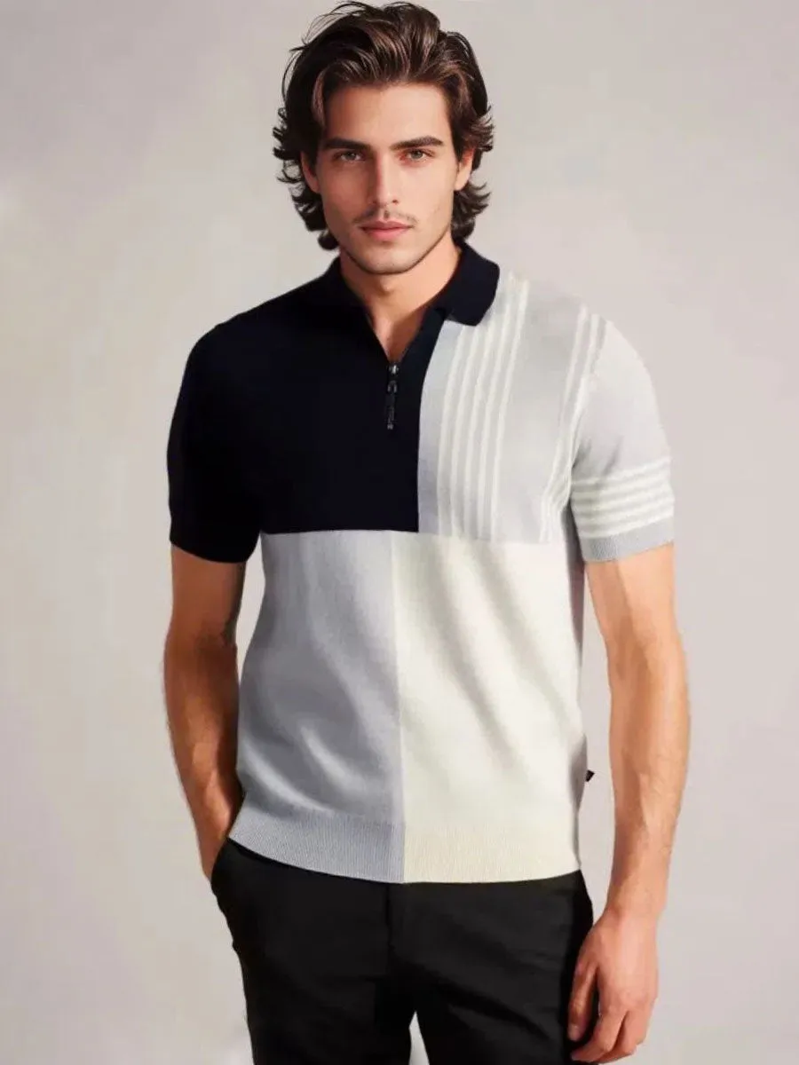 Zipper Collar Short Sleeve Knit Polo
